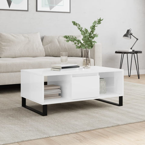 ZNTS Coffee Table High Gloss White 90x50x36.5 cm Engineered Wood 830598