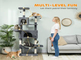 202cm Large Cat Tree with 6 Scratching Posts, 2 Hammocks, 2 Condos, 2 Perches, Pompoms, for Indoor T3398P425288