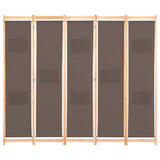 5-Panel Room Divider Brown 200x170x4 cm Fabric 248181