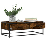 ZNTS Coffee Table Smoked Oak 100x50x35 cm Engineered Wood and Metal 848781