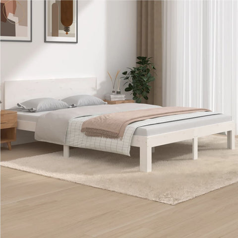 Bed Frame without Mattress White Solid Wood Pine 140x190cm 810476