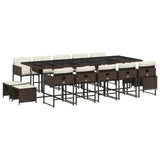 15 Piece Garden Dining Set with Cushions Brown Poly Rattan 3211353