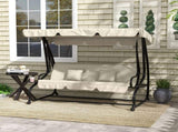 Three-Person garden Swing Chair, with Adjustable Canopy - Cream White T3398P318760