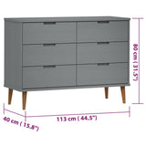 Drawer Cabinet MOLDE Grey 113x40x80 cm Solid Wood Pine 350509