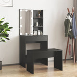 Dressing Table Set with LED Black Engineered Wood 3114132