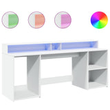 Desk with LED Lights White 200x55x91 cm Engineered Wood 3309438