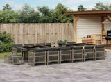 17 Piece Garden Dining Set with Cushions Grey Poly Rattan 3211004