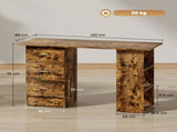 Computer Desk, Writing Table, PC Workstation with 3 Storage Shelves and Drawers, Silver Handle, for T3398P378018