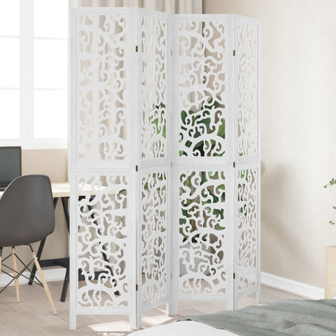 ZNTS Room Divider 4 Panels White Solid Wood Paulownia 358739