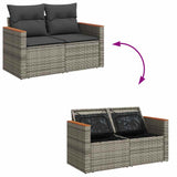 ZNTS 10 Piece Garden Sofa Set with Cushions Grey Poly Rattan Acacia 3327532