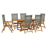 Garden Dining Set Grey Solid acacia wood and PE rattan Adjustable 3281719
