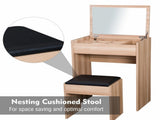 Dressing Table with Mirror and Stool, Vanity Makeup Table with Flip Up Mirror, Vanity Desk with T3398P329583