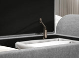 Storage Ottoman with Armrest, Upholstered Linen Storage Bench, Window Seat with Rubberwood Legs, T3398P342472