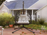 Outdoor PE Rattan Swing Chair with Foldable Basket and Cushion, Garden Patio Hanging Egg Chair with T3398P328053