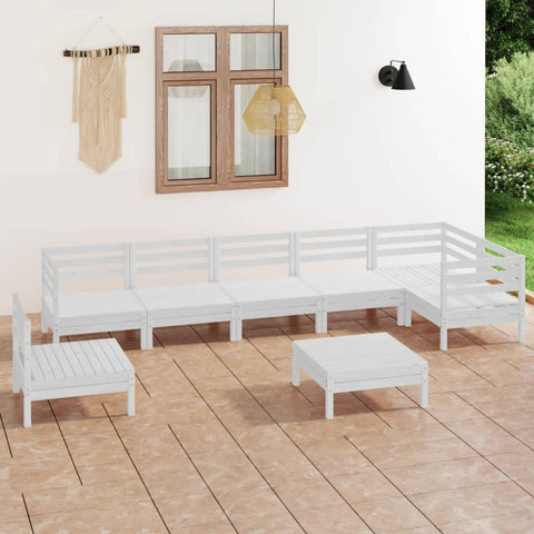 ZNTS 8 Piece Garden Lounge Set Solid Pinewood White 3082743