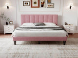 4ft6 Double Upholstered Velvet Frame, with Adjustable Channel Tufted Headboard, Velvet Platform N652P179780P