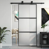 Sliding Door Black 90x205 cm Tempered Glass and Aluminium 155199