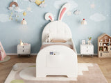 3ft Single Rabbit-Shaped Upholstered Bed Frame, Bunny Ear Headboard & Footboard Storage Pocket, Soft N652P412013W