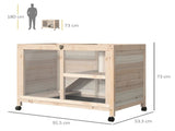 Rabbit Hutch Indoor with Wheels, Wooden Guinea Pig House Hamster Cage, 2 Layers Bunny Cage with T3398P548512