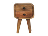 Solid Wood Extra Mini Curved Oak-ish Bedside, 2 Drawers, Brown B2743P403127