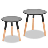 Side Table Set of 2 Black Solid pinewood legs, MDF top Small 244735