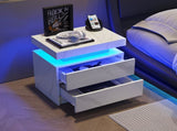 Nightstand LED Bedside Table Cabinet Lights Modern End Side with 2 Drawers for Bedroom T3272P355455