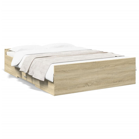 ZNTS Bed Frame with Drawers Sonoma Oak 140x190 cm Engineered Wood 3280309