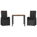 3 Piece Garden Dining Set Black Poly Rattan&Solid Wood Acacia 3157633