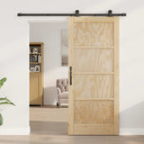 Sliding Door Natural and Black 86 x 198.5 cm Solid Pine Wood 3445456