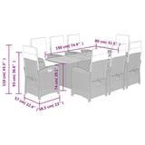 9 Piece Garden Dining Set with Cushions Grey Poly Rattan 3212289