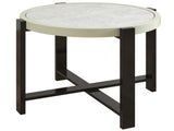 Round Small Garden Table, 60cm Outdoor Side Table with Faux Marble Tempered Glass Top, Aluminium T3398P377591