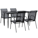 5 Piece Garden Dining Set Black Steel and Textilene 3200684