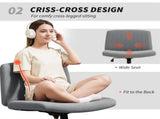 Armless Office Chair No Wheels, Linen Fabric Criss Cross Legged Desk Chair with Wide Seat, Thick T3398P377850