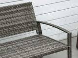 2 Seater Poly Rattan Garden Bench, All Weather Wicker Garden Loveseat, Outdoor Seating Bench with T3398P325275