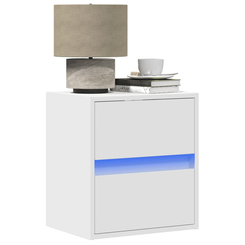 ZNTS Wall-mounted Bedside Cabinets with LED Lights 2 pcs White 3307962