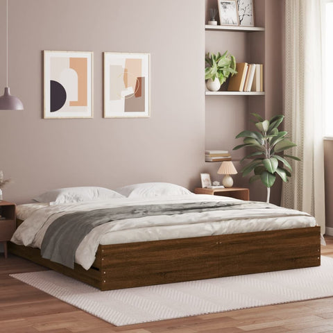 ZNTS Bed Frame with Drawers without Mattress Brown Oak 180x200 cm Super King 3207258