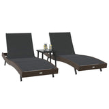 Sun Lounger 3 pcs Brown 197 x 70 x 82 cm Poly Rattan 3381202