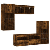 5 Piece TV Wall Units with LED Smoked Oak Engineered Wood 3216729