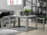 Dog Crate End Table Furniture Style Dog Cage w/ Three Doors, Locks and Latches - Grey T3398P376391