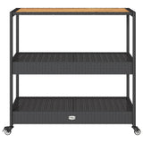 Bar Cart 3-Tier Black Poly Rattan and Solid Wood Acacia 368723