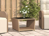 Tea Table with Glass Top Beige Poly Rattan&Tempered Glass 319561