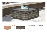 Square PE Wicker Rattan Table with Glass Top - Dark Grey T3398P323875