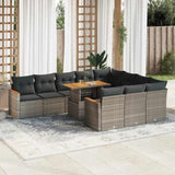 11 Piece Garden Sofa Set with Cushions Grey Poly Rattan Acacia 3327539