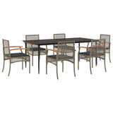 7 Piece Garden Dining Set with Cushions Grey Poly Rattan 3213615