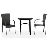 Garden Dining Set Black Poly Rattan, Powder-Coated Steel, PP board 3098028