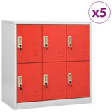 Locker Cabinets 5 pcs Light Grey and Red 90x45x92.5 cm Steel 3095237