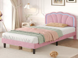 3ft Single Upholstered Bed with LED Adjustable Shell Shape Headboard, Soft Velvet Bed Frame with N652P242015P