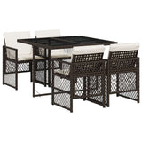 5 Piece Garden Dining Set with Cushions Brown Poly Rattan 3210717