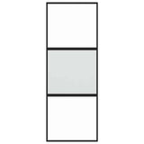 Sliding Door Black 76x205 cm Tempered Glass and Aluminium 155201