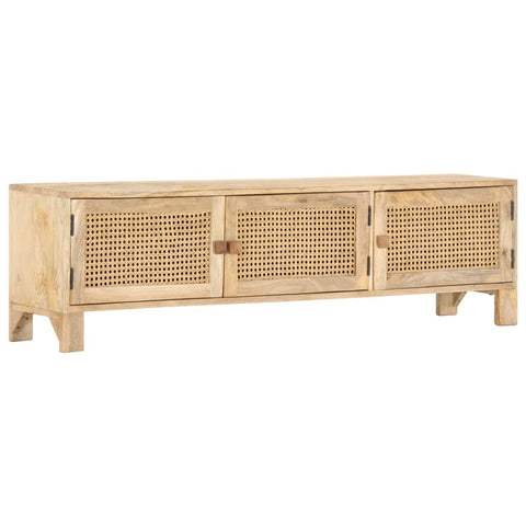 ZNTS TV Cabinet 140x30x40 cm Solid Mango Wood and Natural Cane 287740